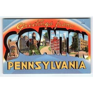 Vintage Large Letter Greetings from Scranton Pennsylvania Linen Postcard S-15